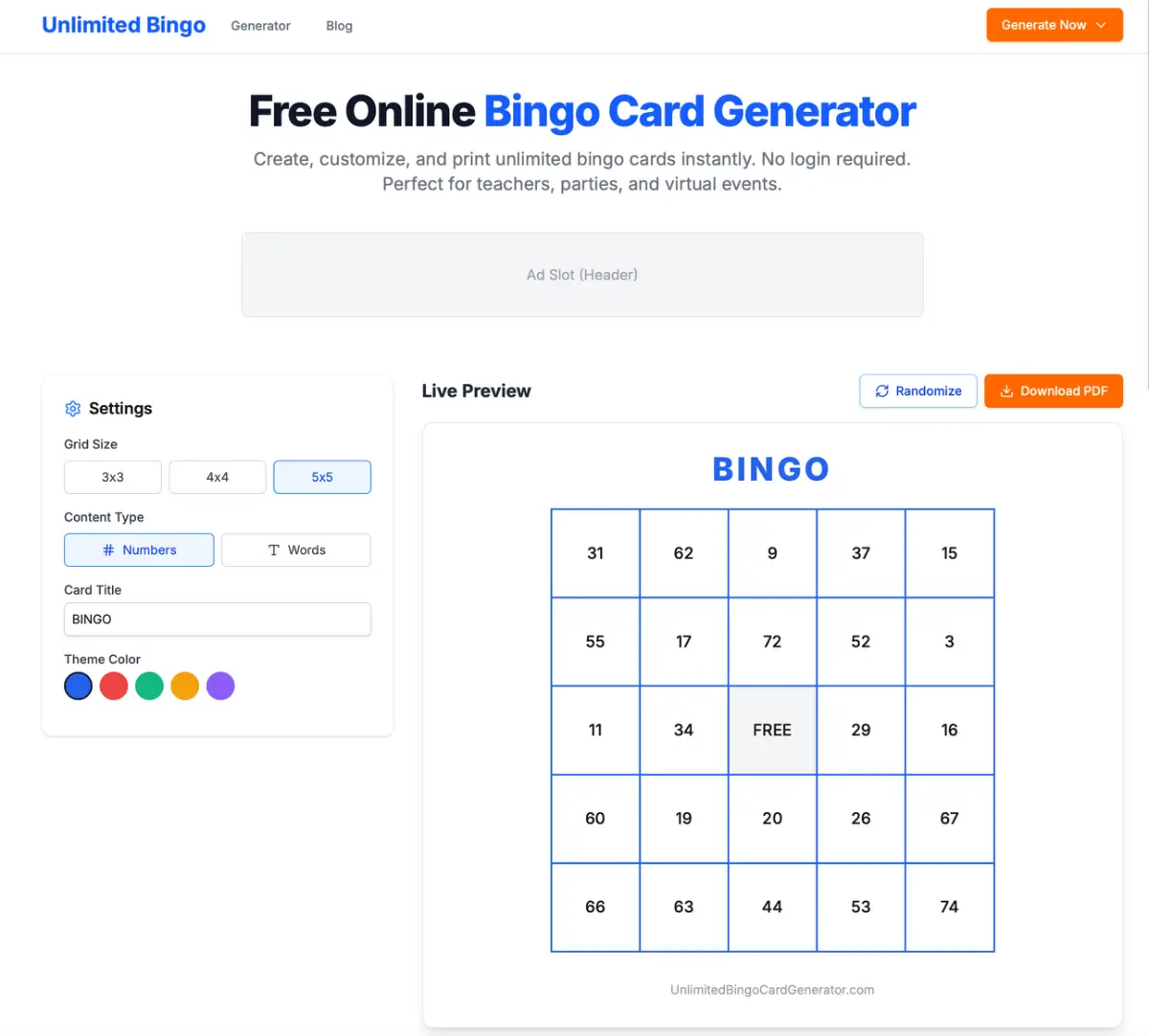 Unlimited Bingo Card Generator product image